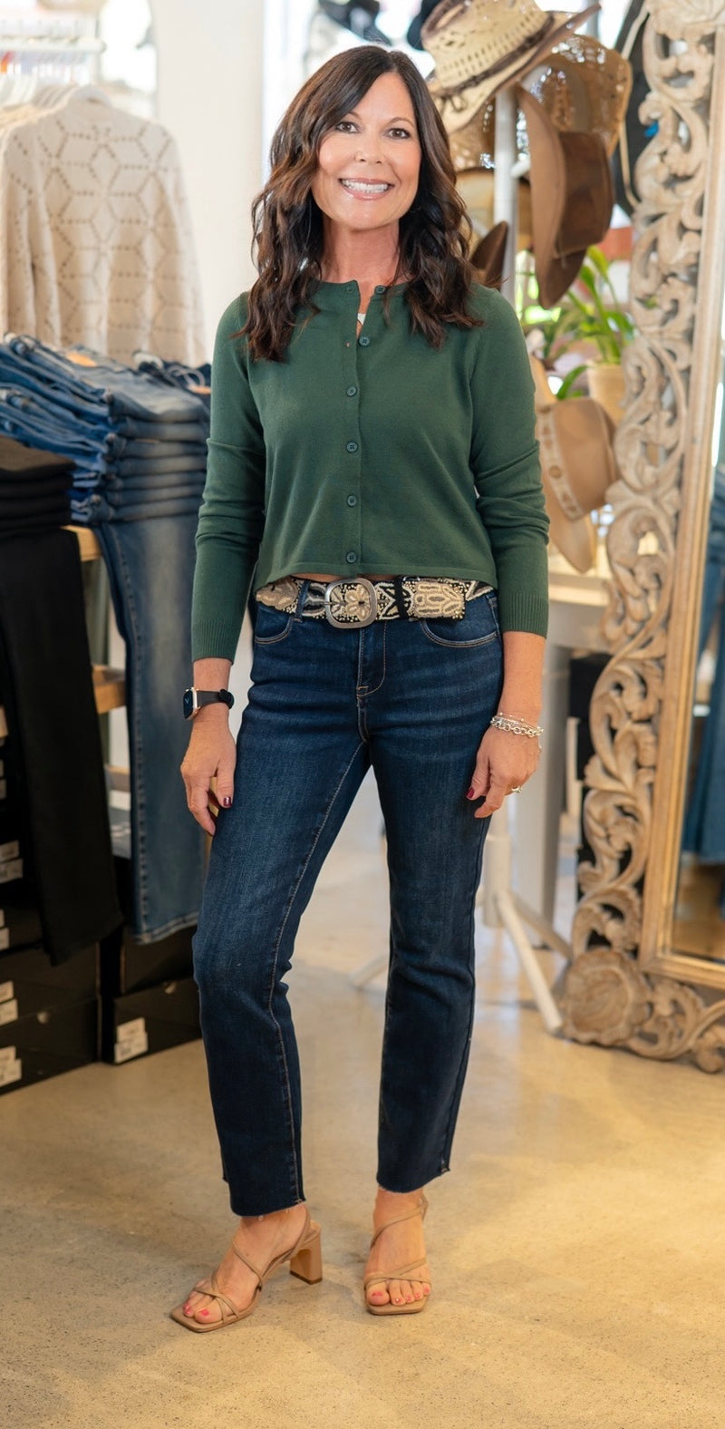 BUTTON  UP CARDIGAN - HUNTER GREEN