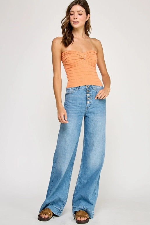 TWIST FRONT TUBE TOP - APRICOT