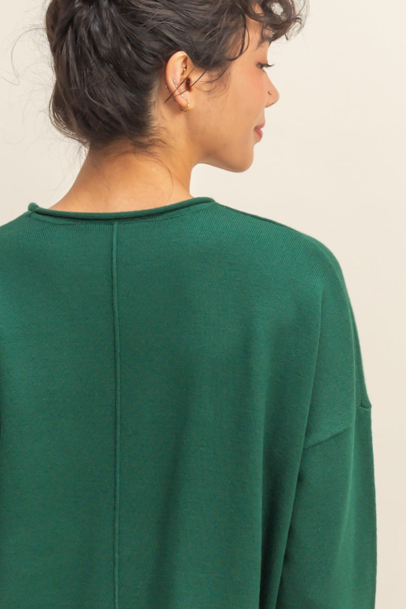 DROP SHOULDER SWEATER - DARK GREEN