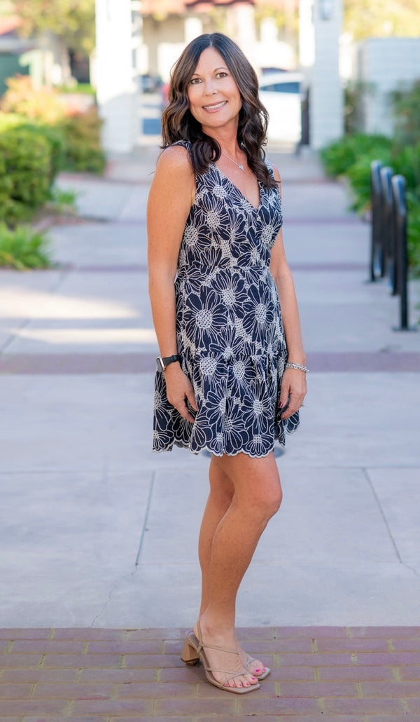 EMBROIDERED SLEEVELESS DRESS - MIDNIGHT