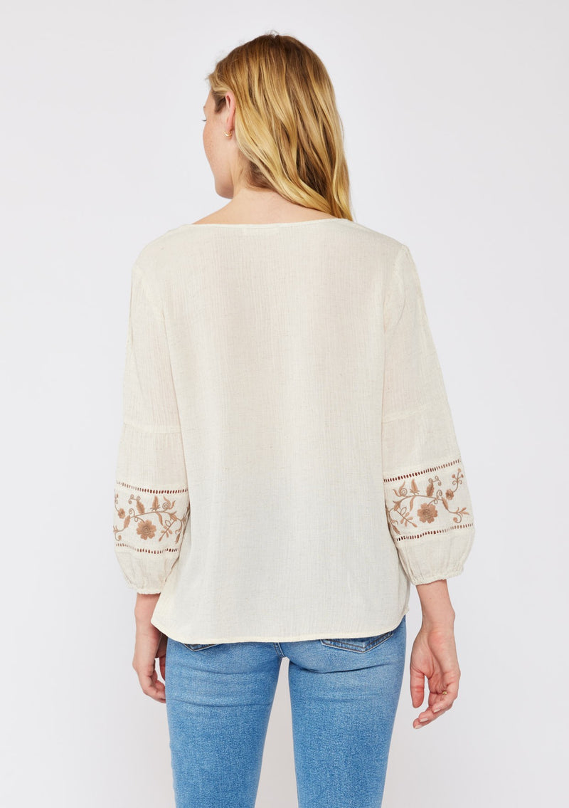 SAMMIE EMBROIDERED BLOUSE - NATURAL/BROWN