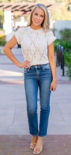 KNIT SHORT SLEEVE SWEATER - NATURAL