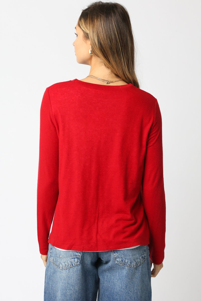 LINED CREW NECK SWEATER - NEW RED/WHITE