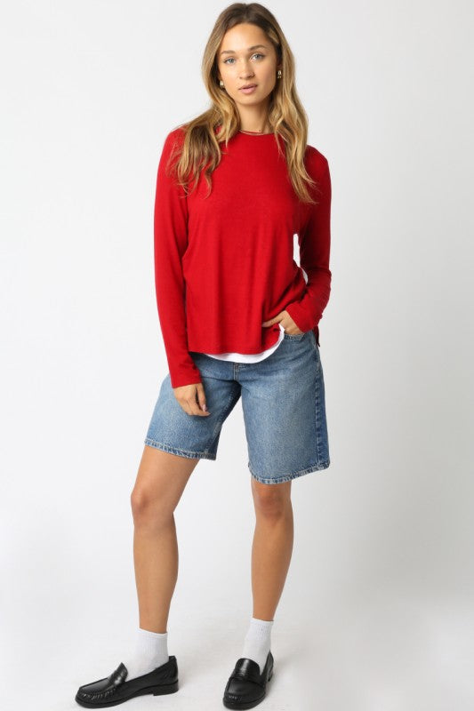 LINED CREW NECK SWEATER - NEW RED/WHITE