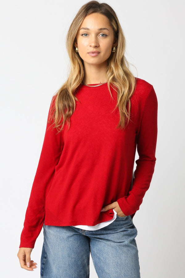 LINED CREW NECK SWEATER - NEW RED/WHITE