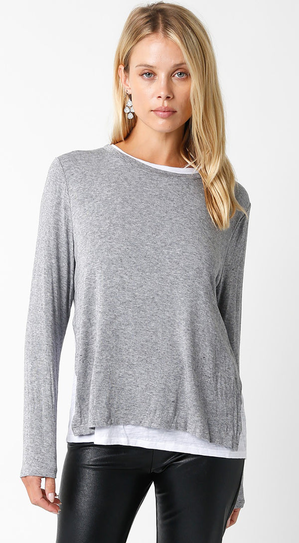 LINED CREW NECK SWEATER - GREY/WHITE