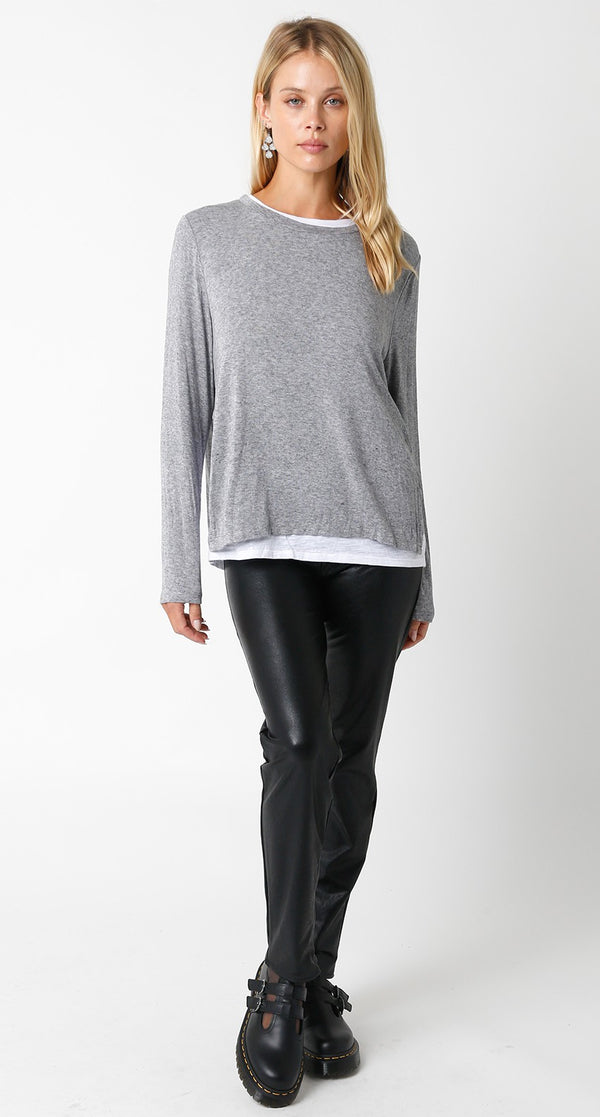 LINED CREW NECK SWEATER - GREY/WHITE