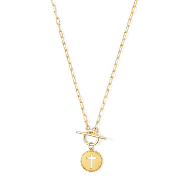 CROSS PAPERCLIP TOGGLE NECKLACE - GOLD