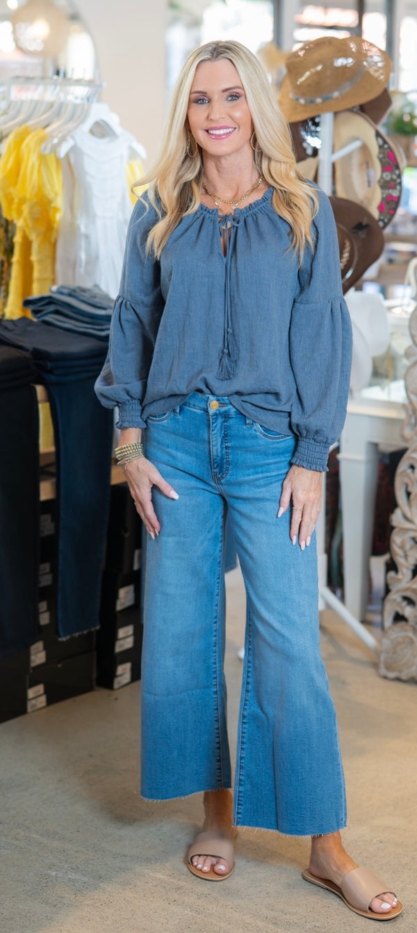 PASTORAL DREAMS POET BLOUSE - NAVY