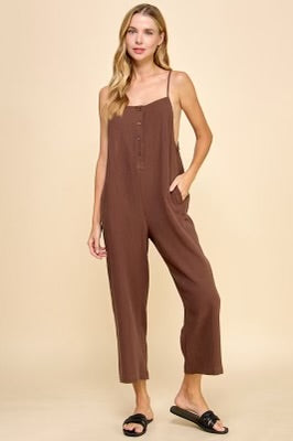 GAUZY OVERALL JUMPSUIT - ESPRESSO