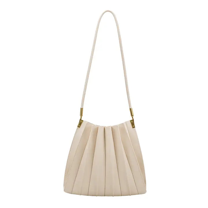 CARRIE PLEATED VEGAN SHOULDER BAG - IVORY