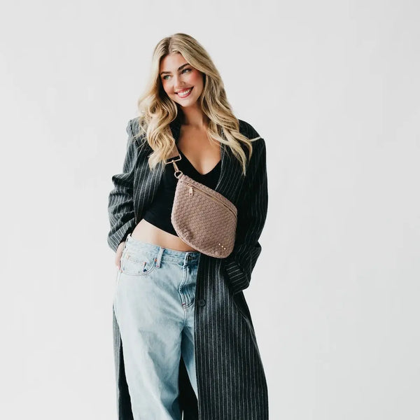 WESTLYN WOVEN BUM BAG - SUEDE TAUPE