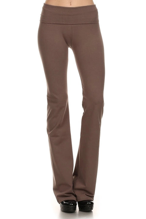 FOLDOVER BOOTCUT YOGA PANTS - MOCHA