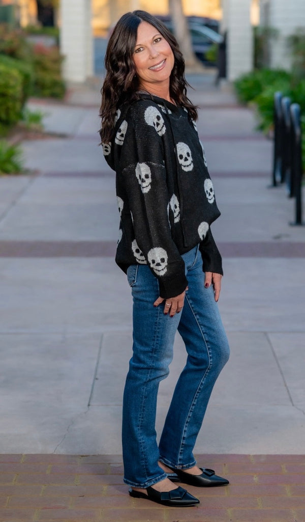 SKULL PATTERN HALLOWEEN HOODIE - BLACK