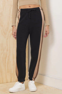 COLOR BLOCK BURNOUT FLEECE JOGGERS - BLACK/NEUTRALS