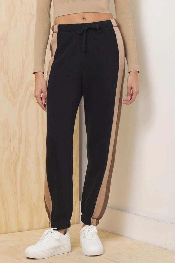 COLOR BLOCK BURNOUT FLEECE JOGGERS - BLACK/NEUTRALS