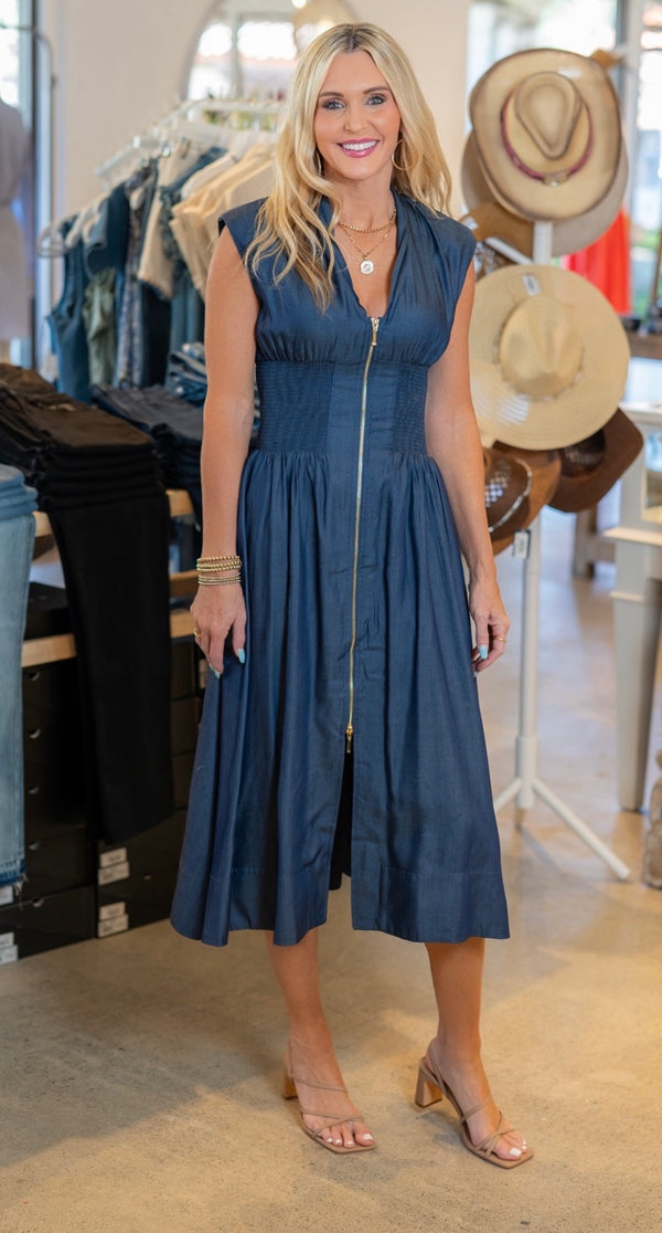 RESET BY JANE VIKI ZIP-UP DRESS - DARK INDIGO