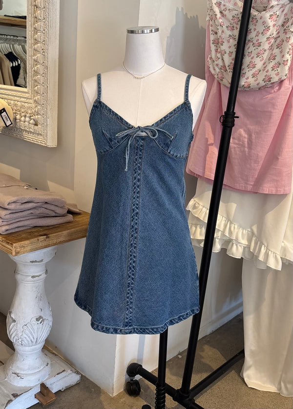 SWEETHEART DENIM MINI DRESS - MEDIUM DENIM