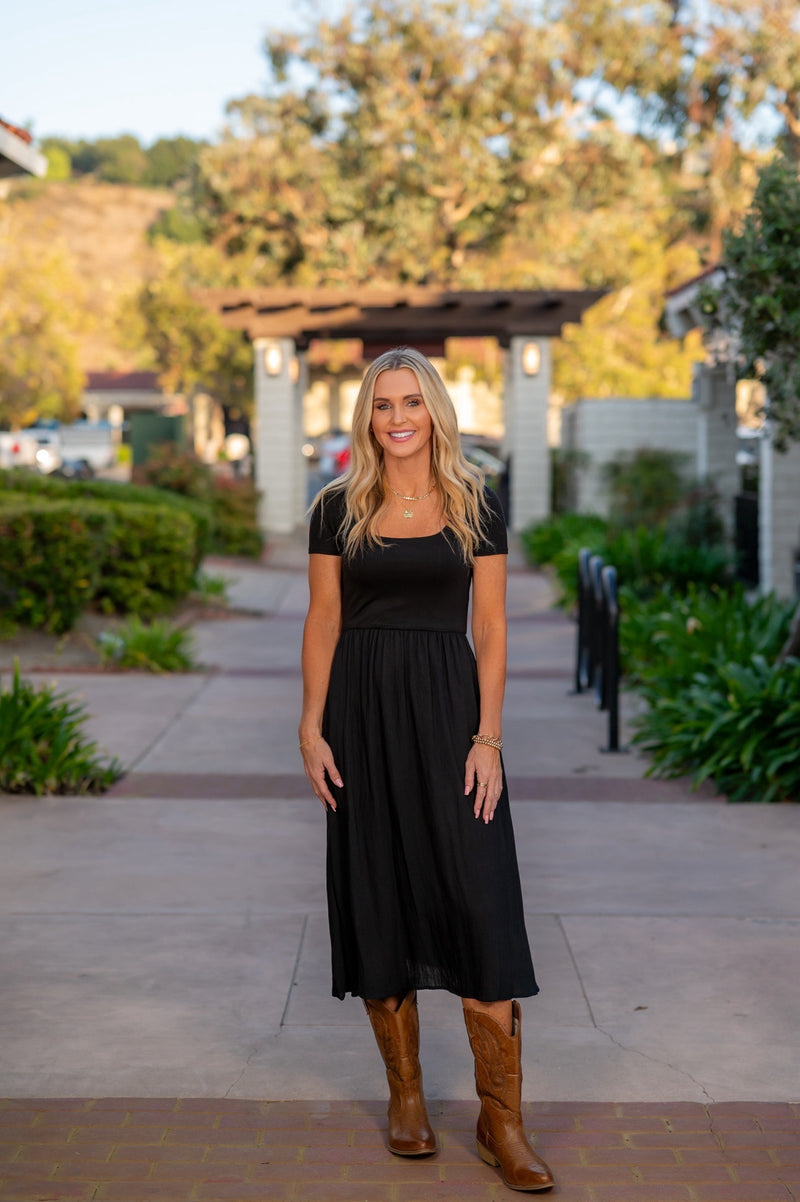 RAYON MODAL MIDI DRESS - BLACK