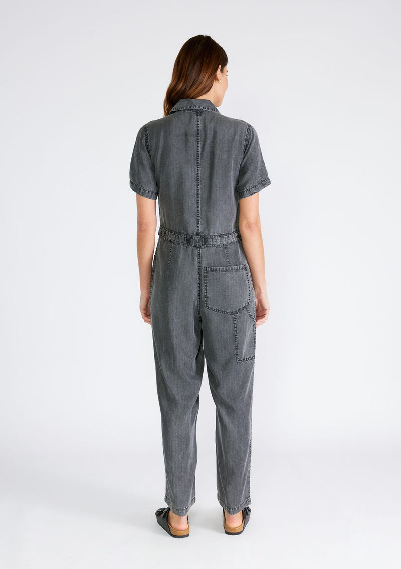 COLLARED BUTTON FRONT JUMPSUIT - ASH GREY