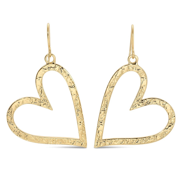 LONG GILDED HEART EARRINGS - GOLD