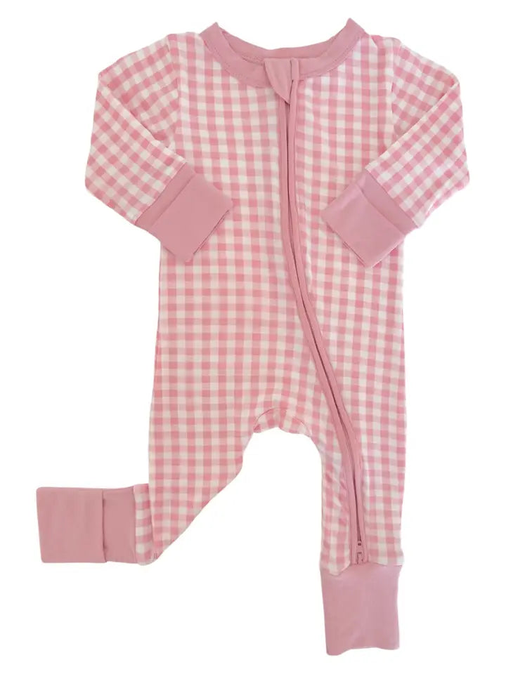 2 - WAY CONVERTIBLE ZIP ROMPER - PINK GINGHAM
