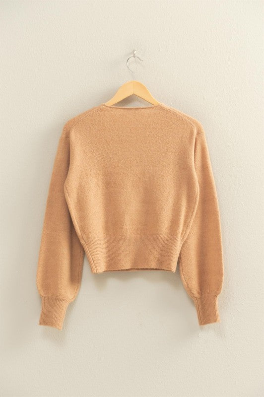 SURPLICE V-NECK SWEATER - DARK TAUPE