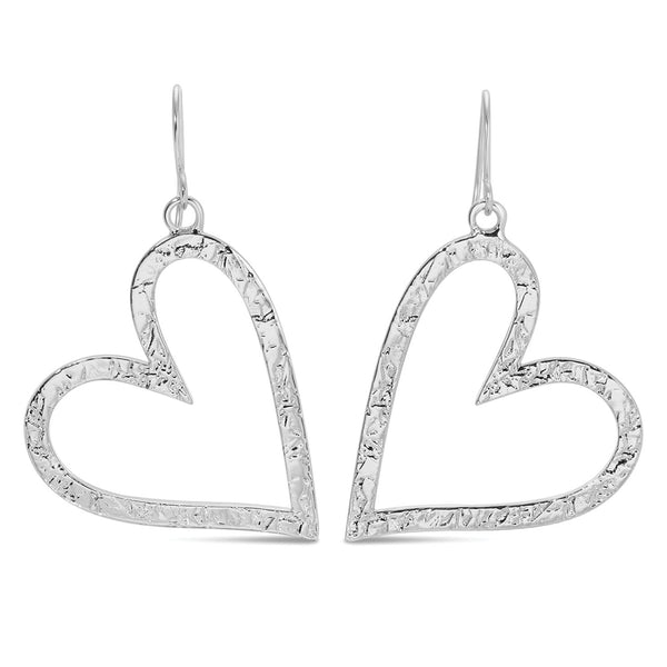 LONG GILDED HEART EARRINGS - SILVER