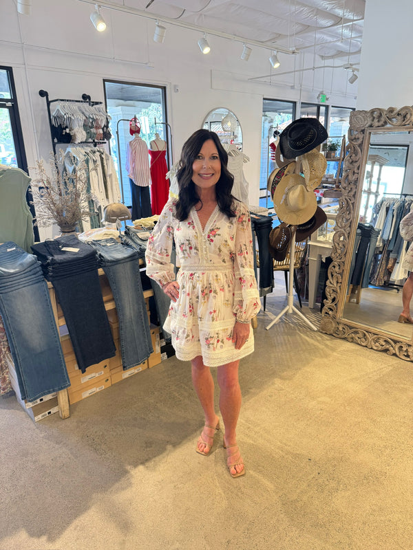 LUCY PARIS JOSEFINA MINI DRESS - IVORY FLORAL