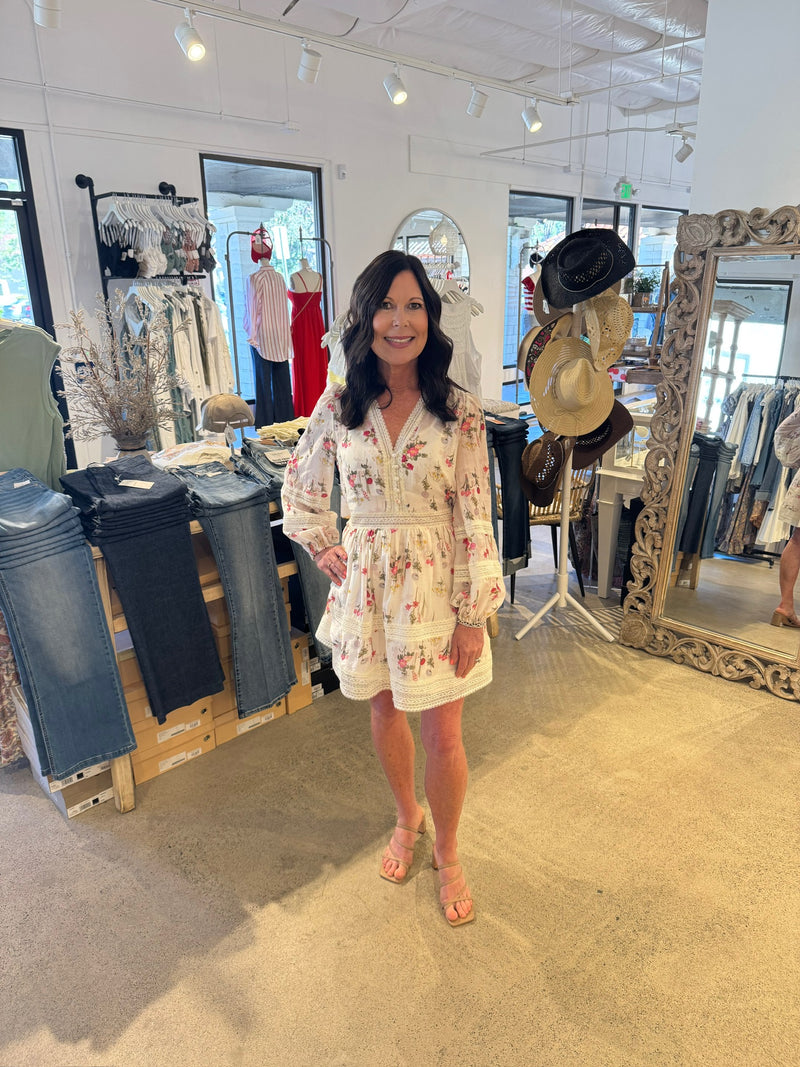 LUCY PARIS JOSEFINA MINI DRESS - IVORY FLORAL