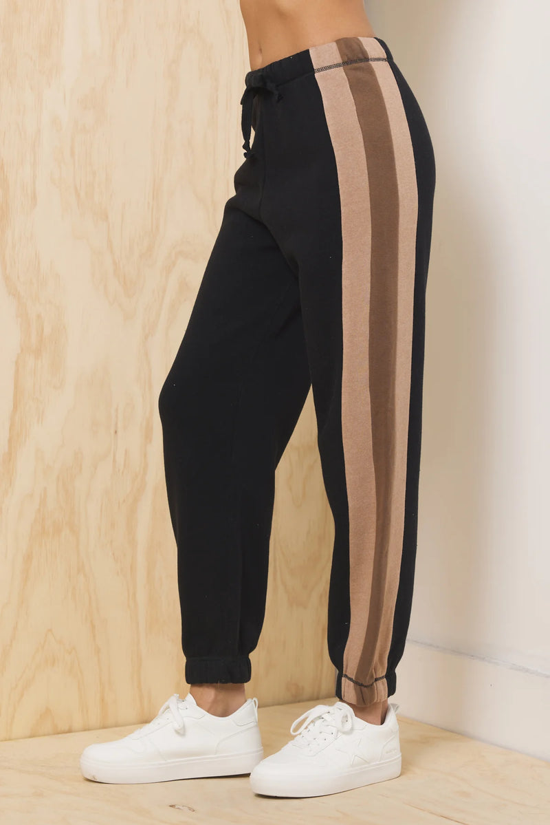 COLOR BLOCK BURNOUT FLEECE JOGGERS - BLACK/NEUTRALS
