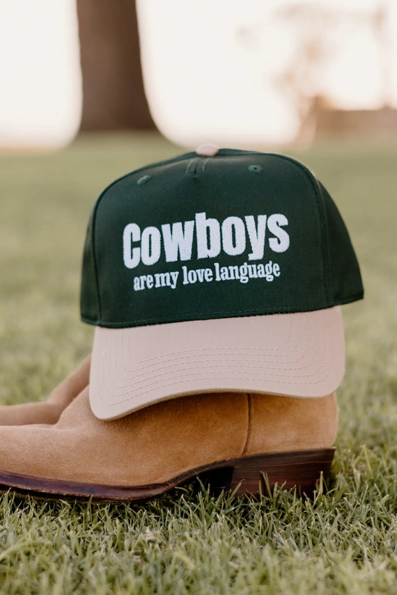 COWBOYS ARE MY LOVE LANGUAGE TRUCKER HAT - GREEN/TAN