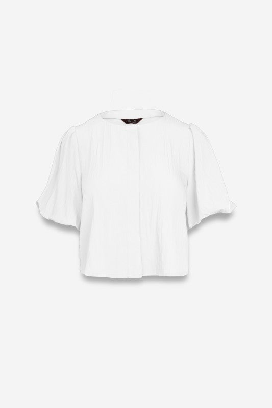 PUFF SLEEVE BUTTON UP BLOUSE - WHITE