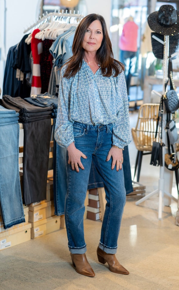 ISABELLE BUTTON DOWN BLOUSE - BLUE/WHITE