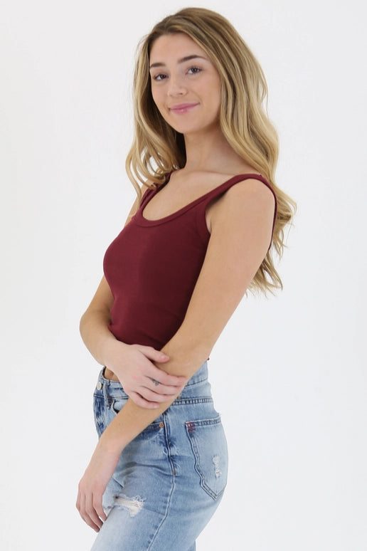 RIB KNIT CROP TANK - MAROON