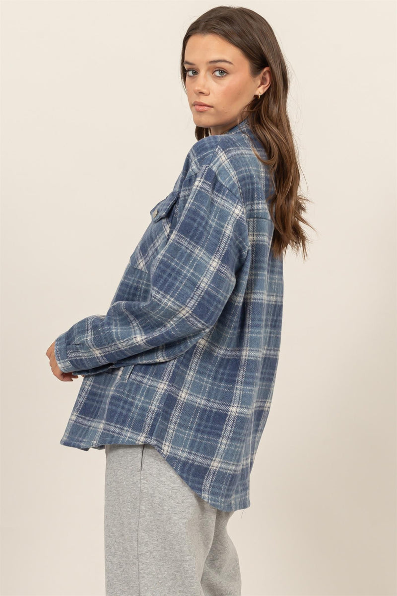 PLAID SHACKET WITH POCKETS - BLUE
