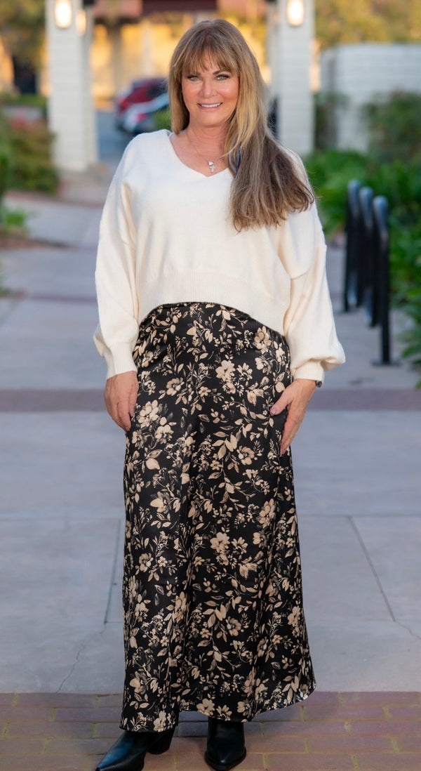 PUFF SLEEVE CROPPED KNIT SWEATER - IVORY