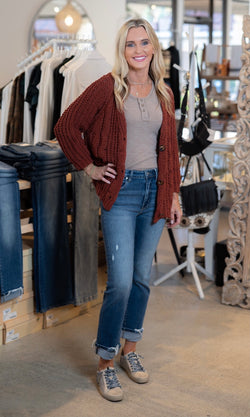 CHENILLE CABLE KNIT CARDIGAN - SEDONA