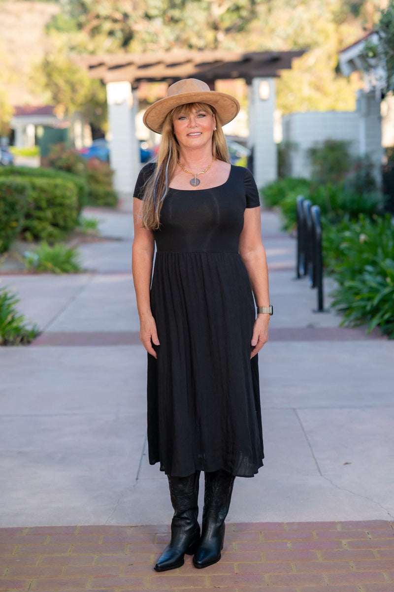 RAYON MODAL MIDI DRESS - BLACK