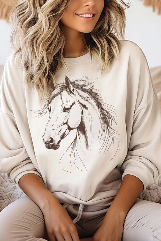 HORSE SKETCH GRAPHIC SWEATSHIRT - OAT