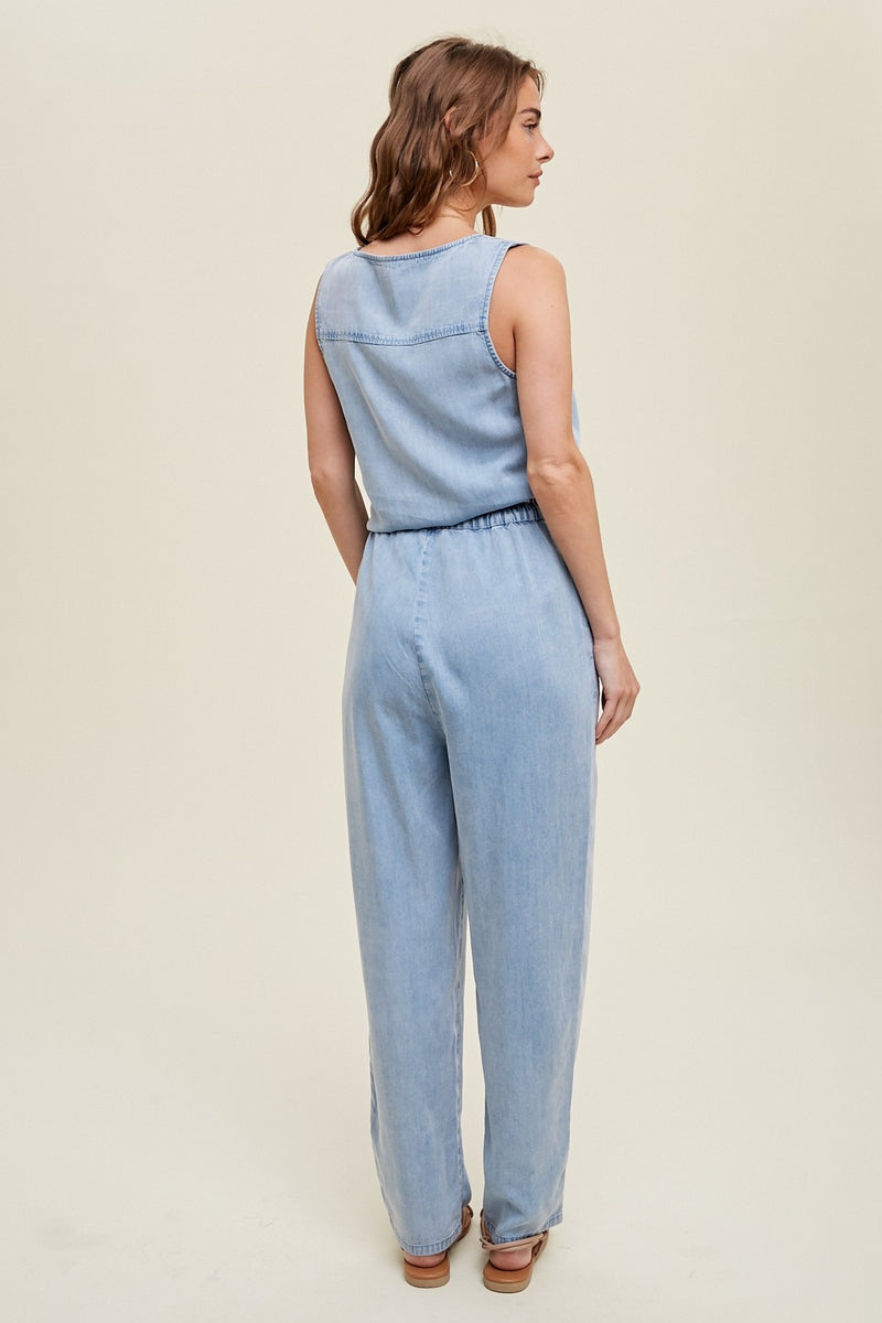 WASHED TENCEL JUMPSUIT - DENIM