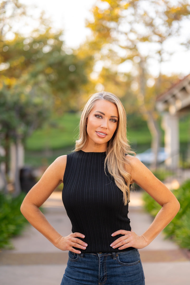 ELAN TIANA RIBBED TANK TOP - BLACK