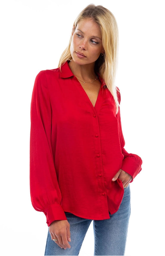 CLASSIC V-NECK BLOUSE - SCARLET