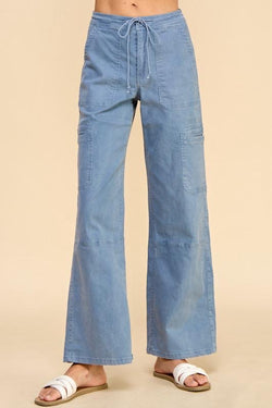 GARMENT WASHED CARGO PANTS - VINTAGE BLUE