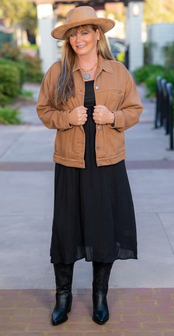 TWILL DISTRESSED JACKET - CAMEL