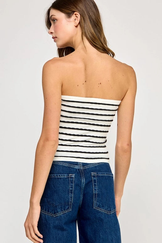 TWIST FRONT TUBE TOP - OFF WHITE/BLACK