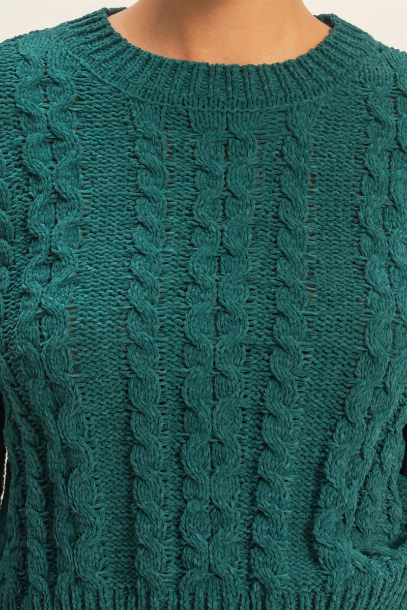 CABLE KNIT SWEATER - DARK GREEN