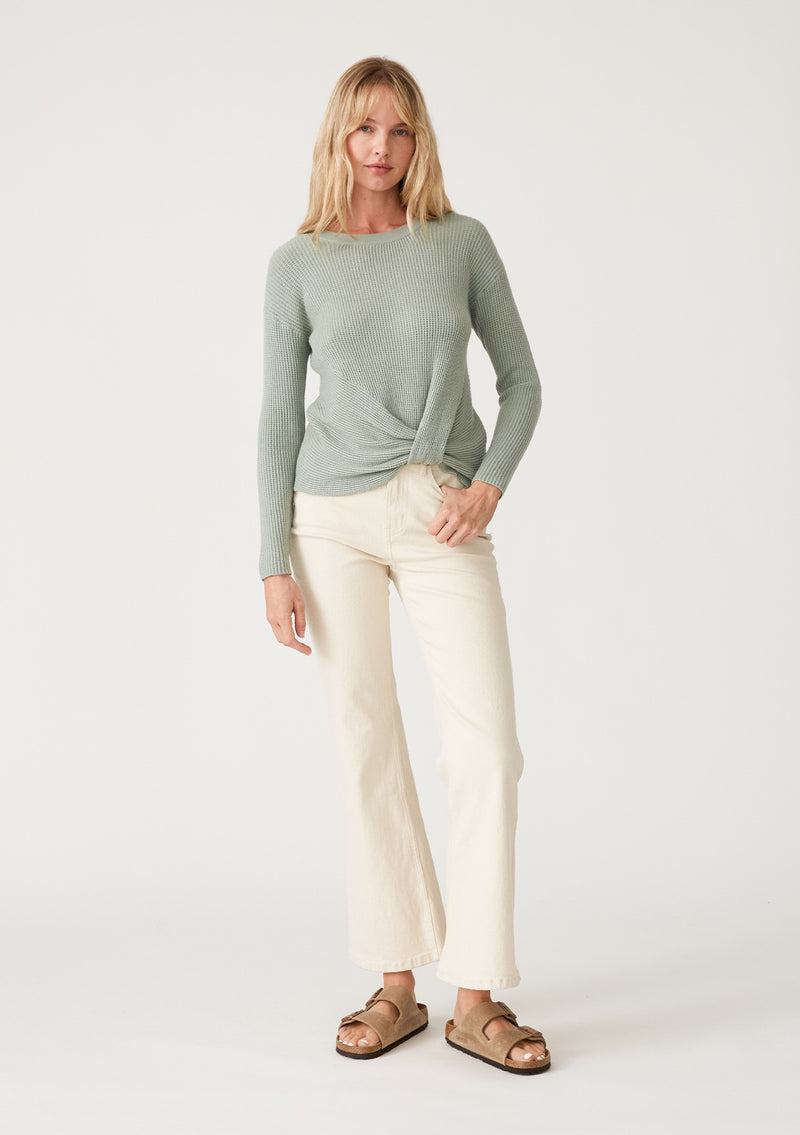 TWIST FRONT SWEATER TOP - DUSTY SAGE