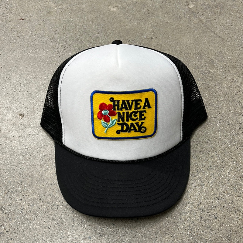 HAVE A NICE DAY PATCH TRUCKER HAT - BLACK/WHITE