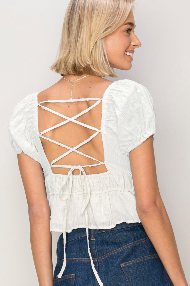 TEXTURED PEPLUM TOP - WHITE